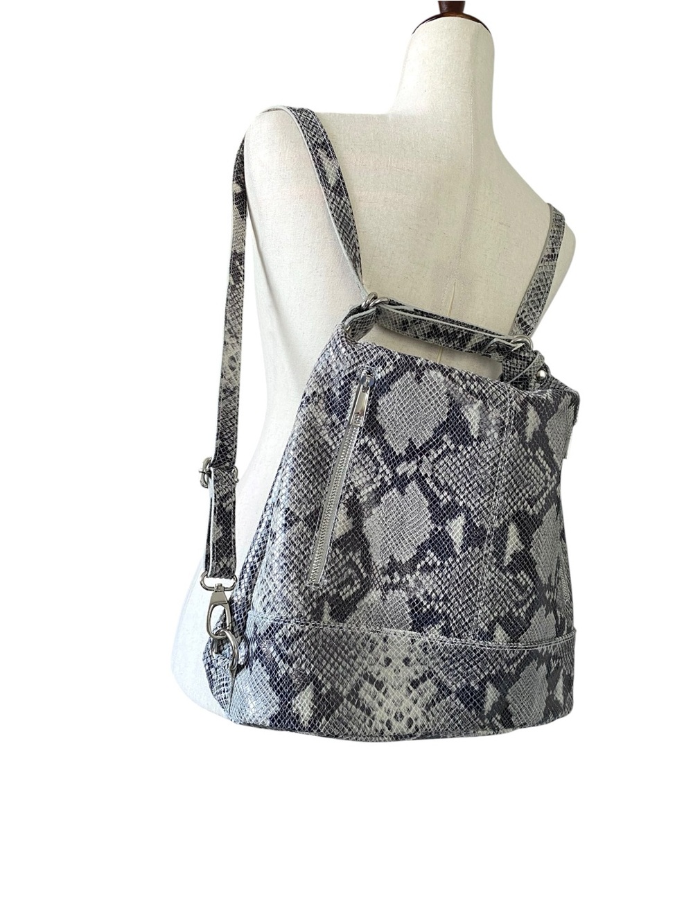 Bevini Modena B290 Italian Caw Leather Python Print Convertible Shoulder Bag - Picture 6 of 16